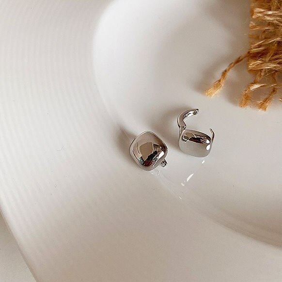 Small Geometric Square Metal Earring, Gold & Silver Color