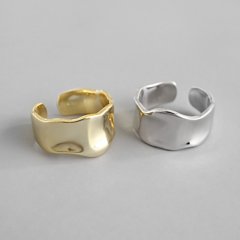 Silver Geometric Concave Surface Smooth Wide Rings